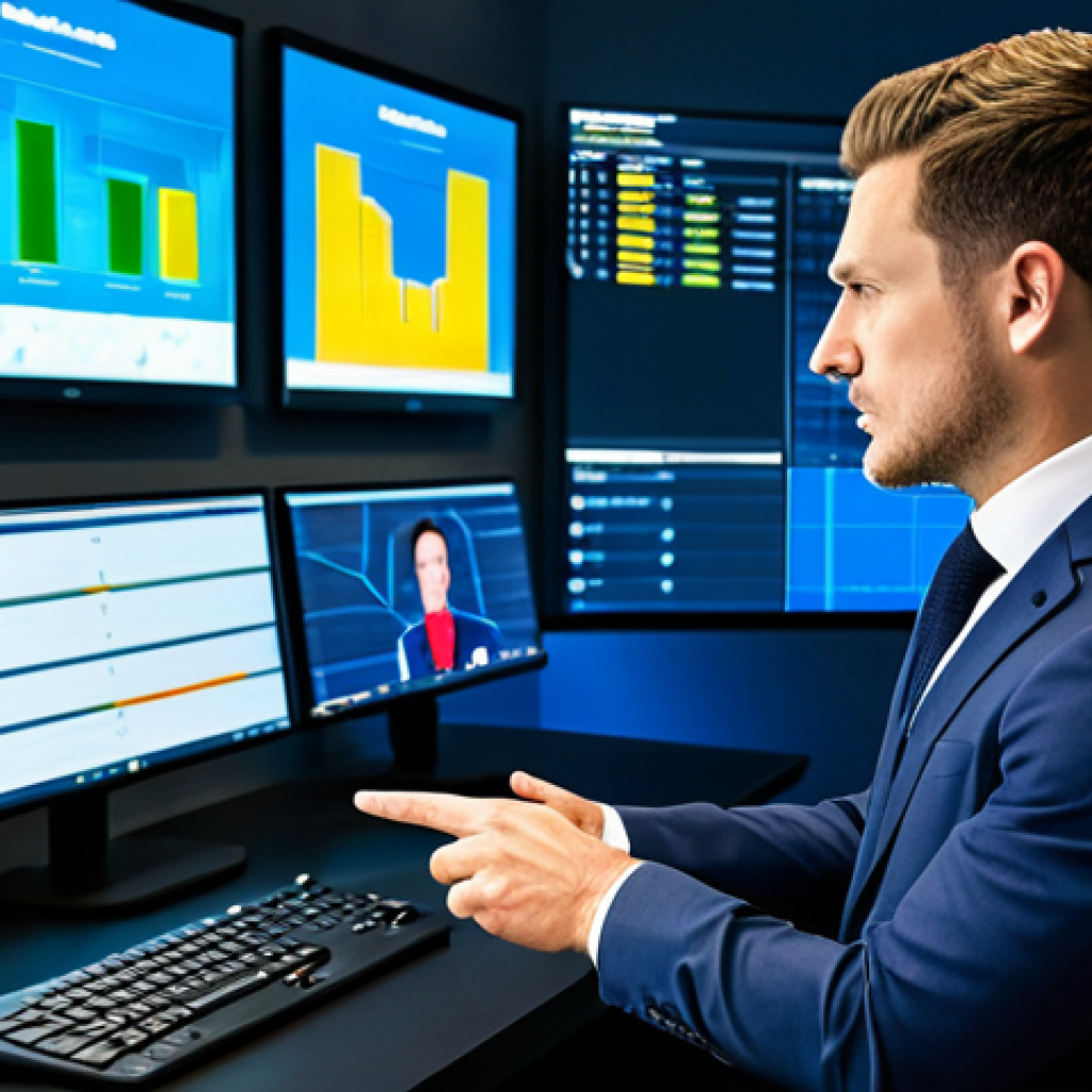A professional male and female football (soccer) analyst in crisp, modest business casual attire, standing in a modern, brightly lit sports analysis studio. They are intently looking at a large wall-mounted screen displaying a complex football match replay with tactical overlays and player tracking data. One analyst is pointing to a specific area on the screen, indicating a discussion point. The studio features sleek ergonomic desks and multiple smaller monitors showing different data streams, creating a calm and focused atmosphere. Professional photography, high resolution, detailed, vibrant colors, soft studio lighting. Fully clothed, appropriate attire, modest clothing, safe for work, appropriate content, professional, perfect anatomy, correct proportions, natural pose, well-formed hands, proper finger count, natural body proportions.