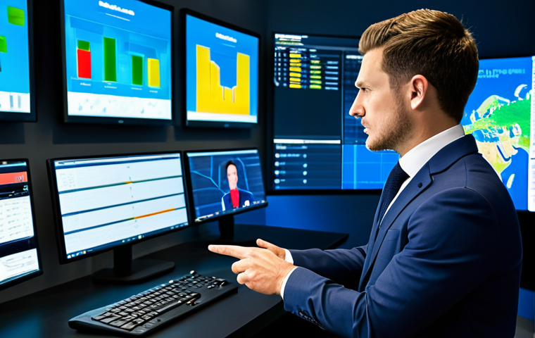 A professional male and female football (soccer) analyst in crisp, modest business casual attire, standing in a modern, brightly lit sports analysis studio. They are intently looking at a large wall-mounted screen displaying a complex football match replay with tactical overlays and player tracking data. One analyst is pointing to a specific area on the screen, indicating a discussion point. The studio features sleek ergonomic desks and multiple smaller monitors showing different data streams, creating a calm and focused atmosphere. Professional photography, high resolution, detailed, vibrant colors, soft studio lighting. Fully clothed, appropriate attire, modest clothing, safe for work, appropriate content, professional, perfect anatomy, correct proportions, natural pose, well-formed hands, proper finger count, natural body proportions.