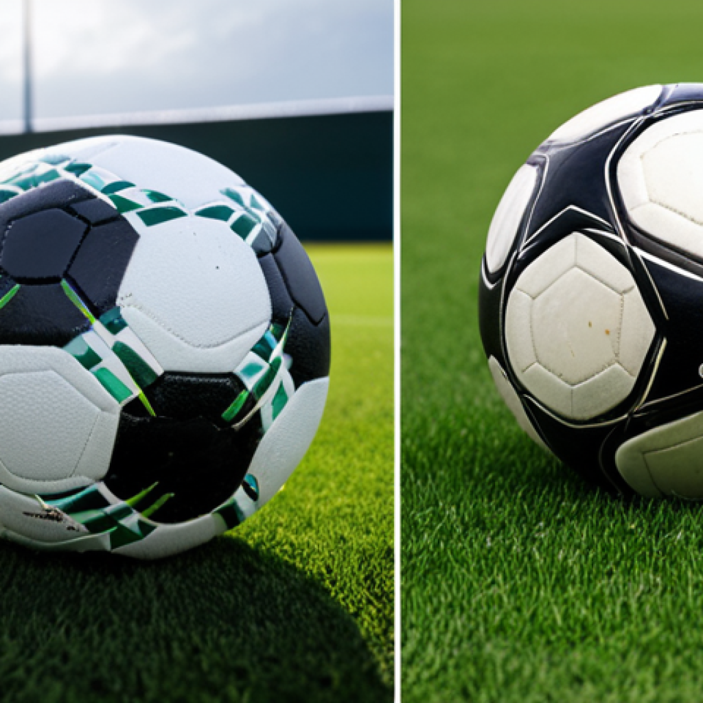 축구 공의 공학적 설계 - **Image Prompt 1: The Evolution of the Outer Shell**
    "A split image, or a side-by-side compariso...