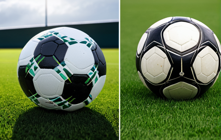 축구 공의 공학적 설계 - **Image Prompt 1: The Evolution of the Outer Shell**
    "A split image, or a side-by-side compariso...