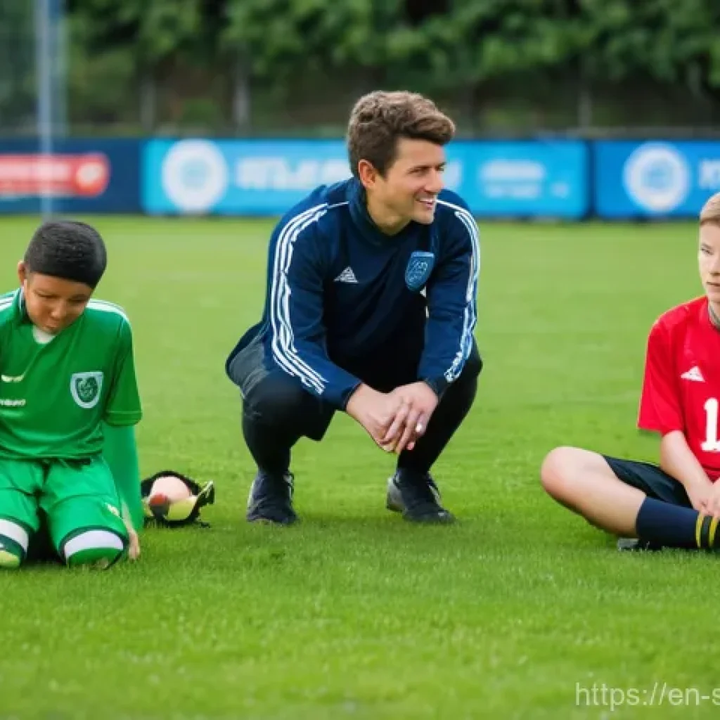 유소년 축구 코칭 가이드 - **Prompt 1: Resilience on the Pitch**
    A diverse group of youth soccer players, around 8-10 years...
