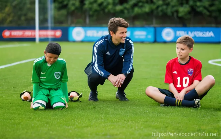 유소년 축구 코칭 가이드 - **Prompt 1: Resilience on the Pitch**
    A diverse group of youth soccer players, around 8-10 years...