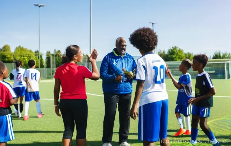 유소년 축구 코칭 가이드 - **Prompt 2: Joyful Soccer Drills**
    A dynamic and vibrant scene of young soccer players, aged 9-1...