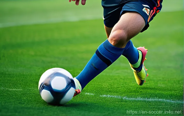 축구 패스 연습 방법 - **Prompt:** A dynamic, eye-level shot of a male football midfielder, approximately 25 years old with...