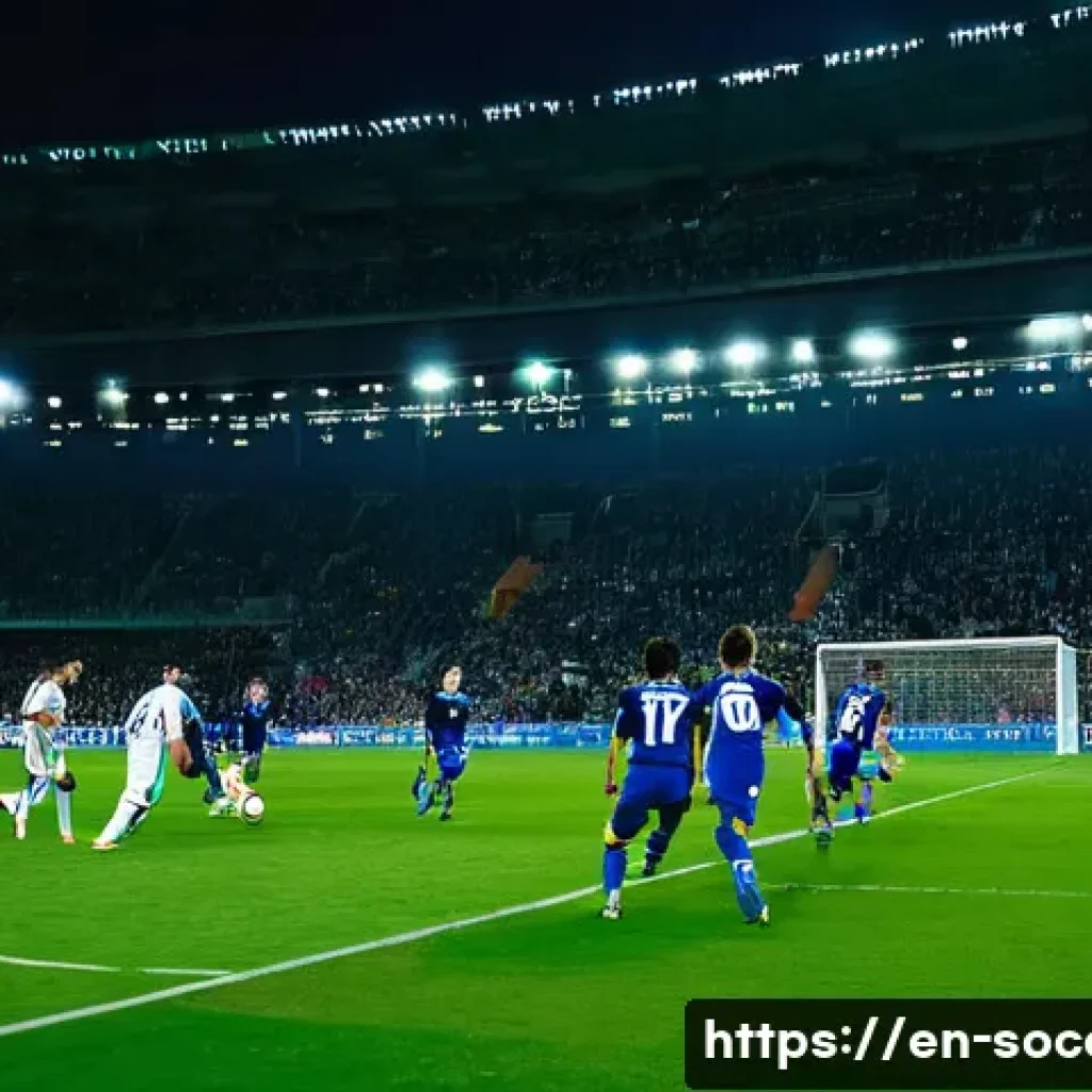 축구 관련 트렌드 연구 - **Prompt:** A high-definition, dynamic action shot of a professional football match under bright sta...