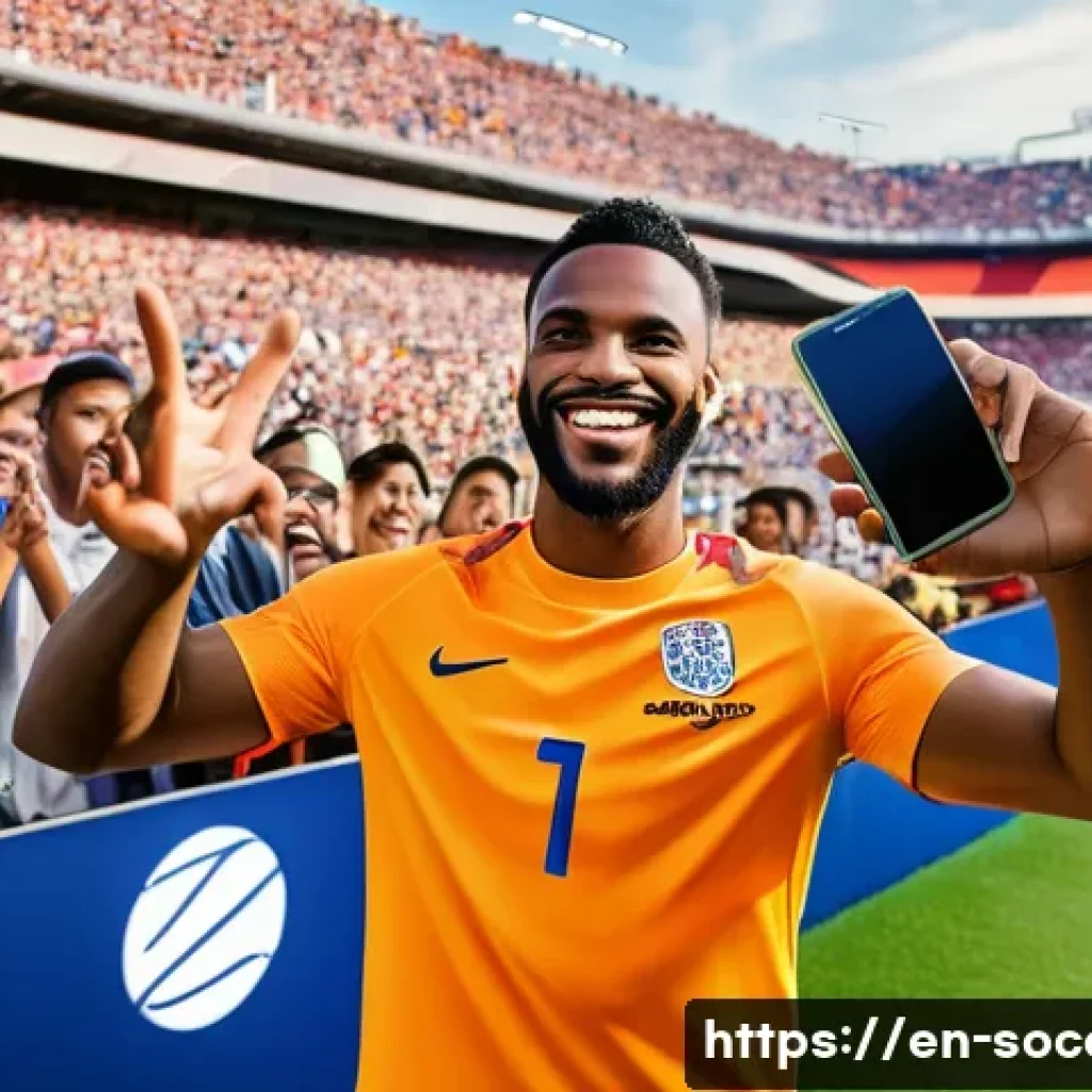 축구 마케팅 성공 사례 - A dynamic scene showcasing a globally renowned football player engaging with fans through an interac...