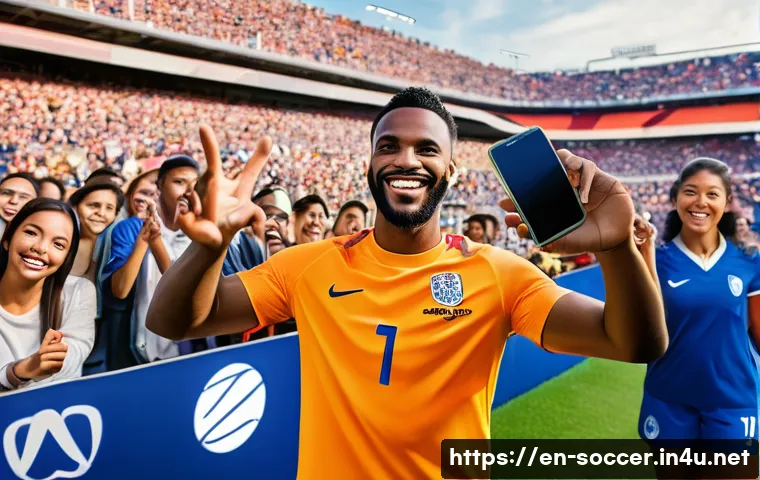 축구 마케팅 성공 사례 - A dynamic scene showcasing a globally renowned football player engaging with fans through an interac...