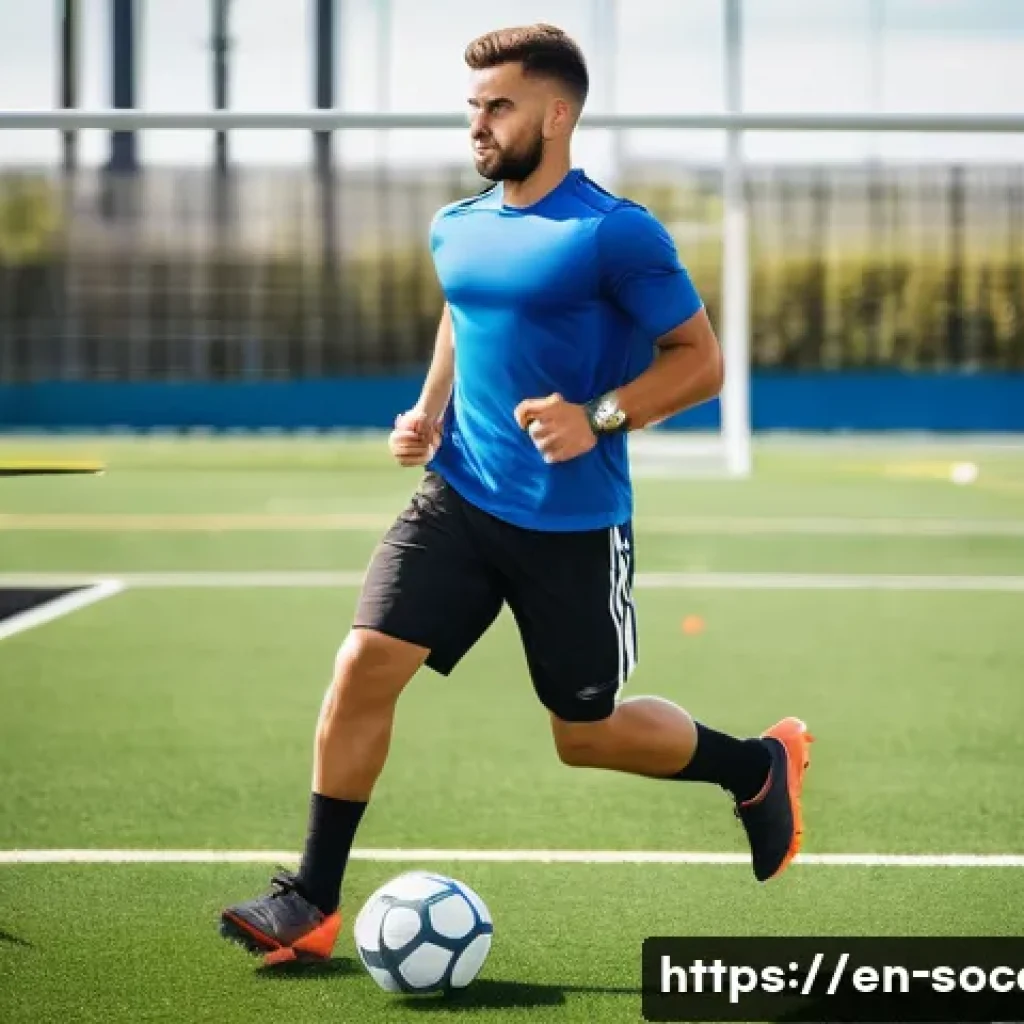 축구 부상 예방 가이드 - A dynamic soccer training scene featuring a young male athlete performing agility ladder drills on a...