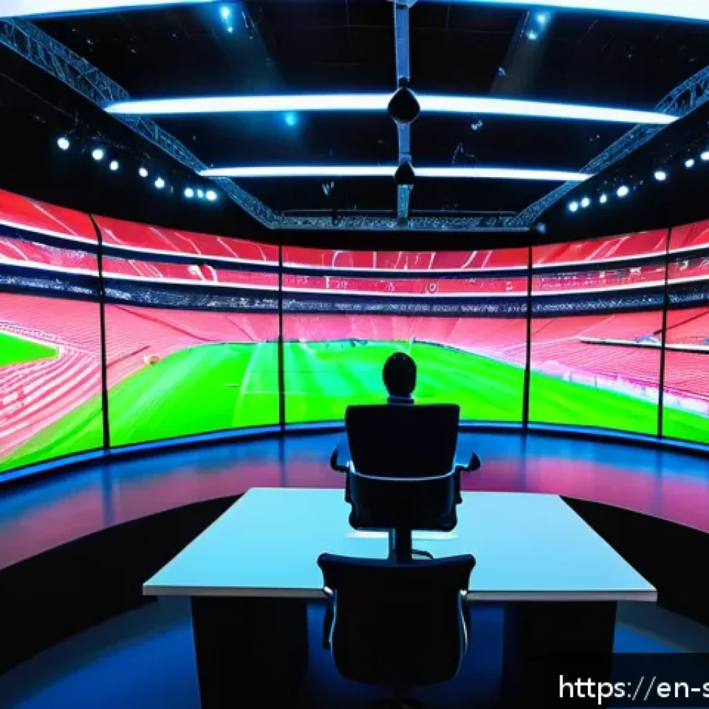 축구 경기 중계 해설 팁 - A dynamic live sports commentary studio scene featuring a professional commentator wearing a sleek h...