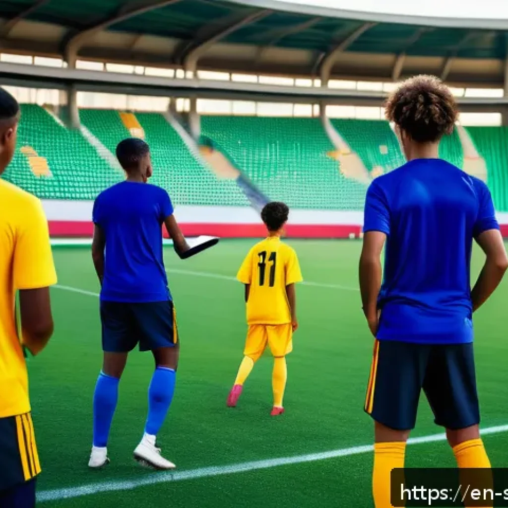 축구 코칭 어플 활용 팁 - A dynamic soccer team practice scene featuring a diverse group of young athletes wearing colorful sp...
