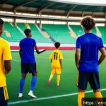 Home 22 축구 코칭 어플 활용 팁 - A dynamic soccer team practice scene featuring a diverse group of young athletes wearing colorful sp...
