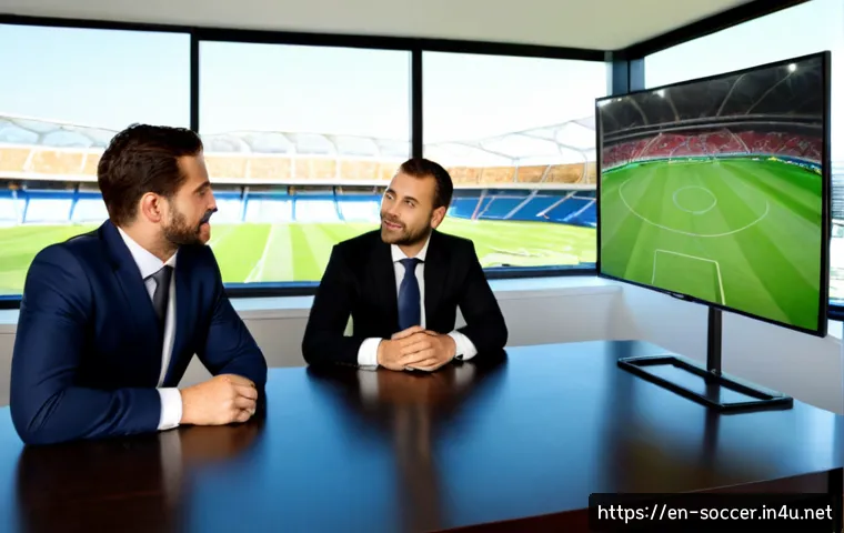 축구 스폰서 대상 제안서 작성법 - Photorealistic modern business meeting for a soccer sponsorship proposal, diverse marketing manager ...